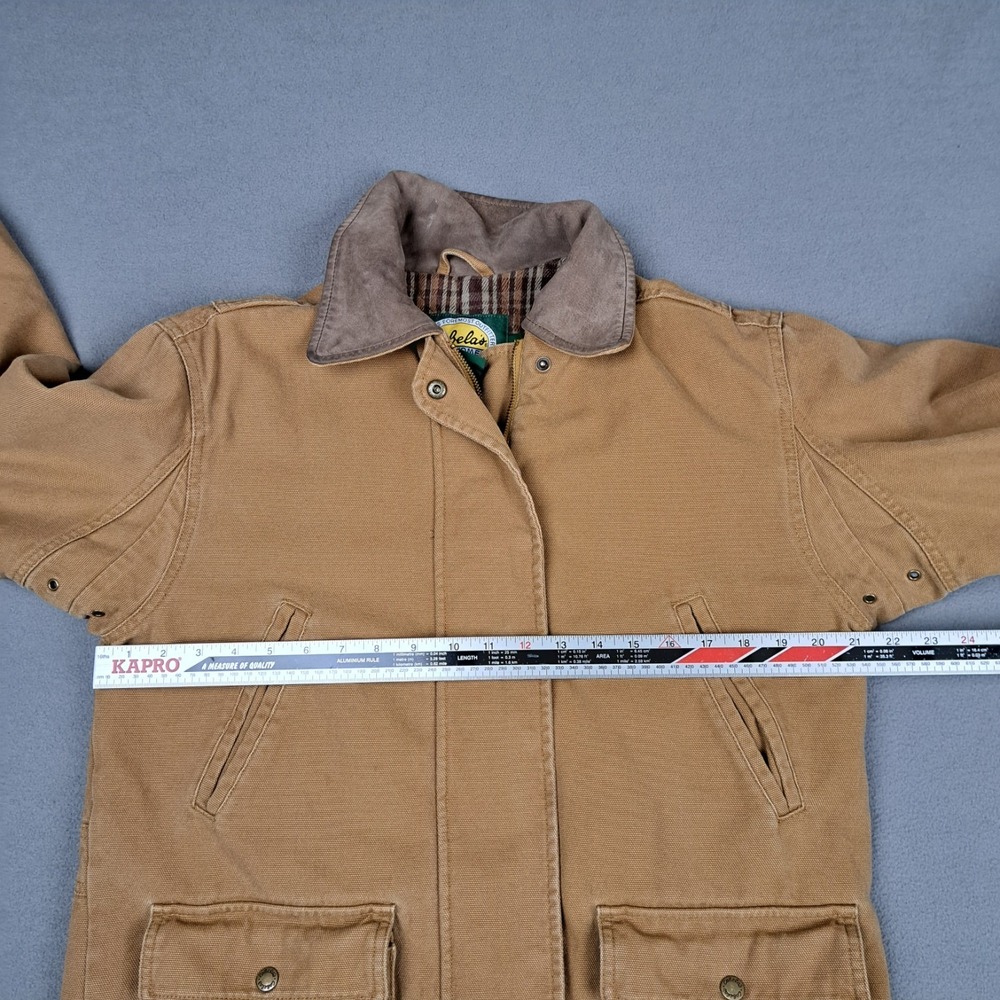 Cabelas Duck Canvas Blanket Lined Jacket Womens Medium Leather Collar Chore Coat - Picture 9 of 16